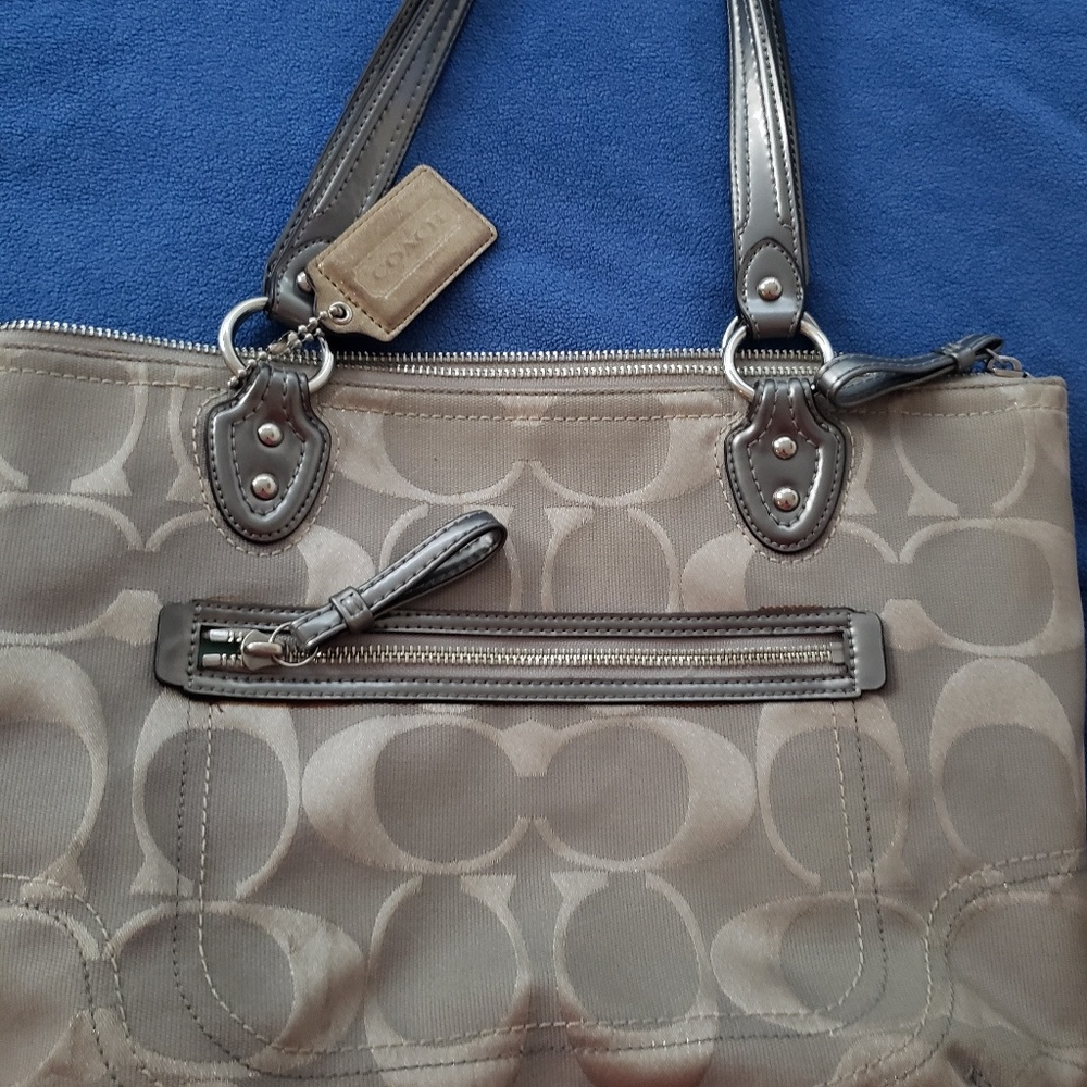 Silver classic Coach Small Tote 11 in x 10 in tall